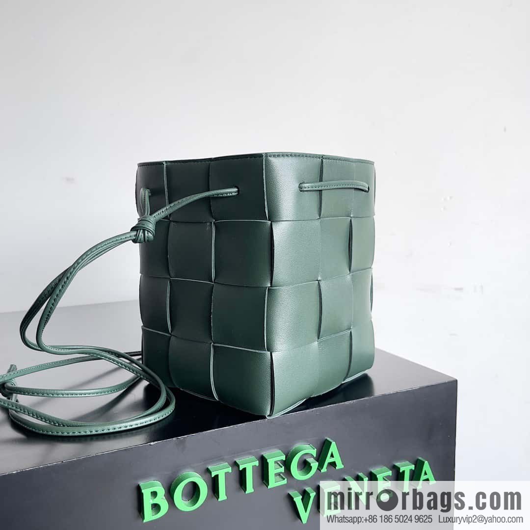 BottegaVeneta Bv small bucket bag pleated leather woven bucket bag model number: 680218 rain tree green