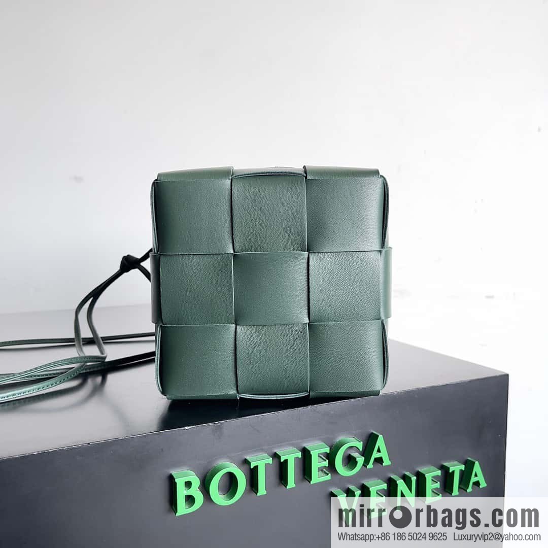 BottegaVeneta Bv small bucket bag pleated leather woven bucket bag model number: 680218 rain tree green