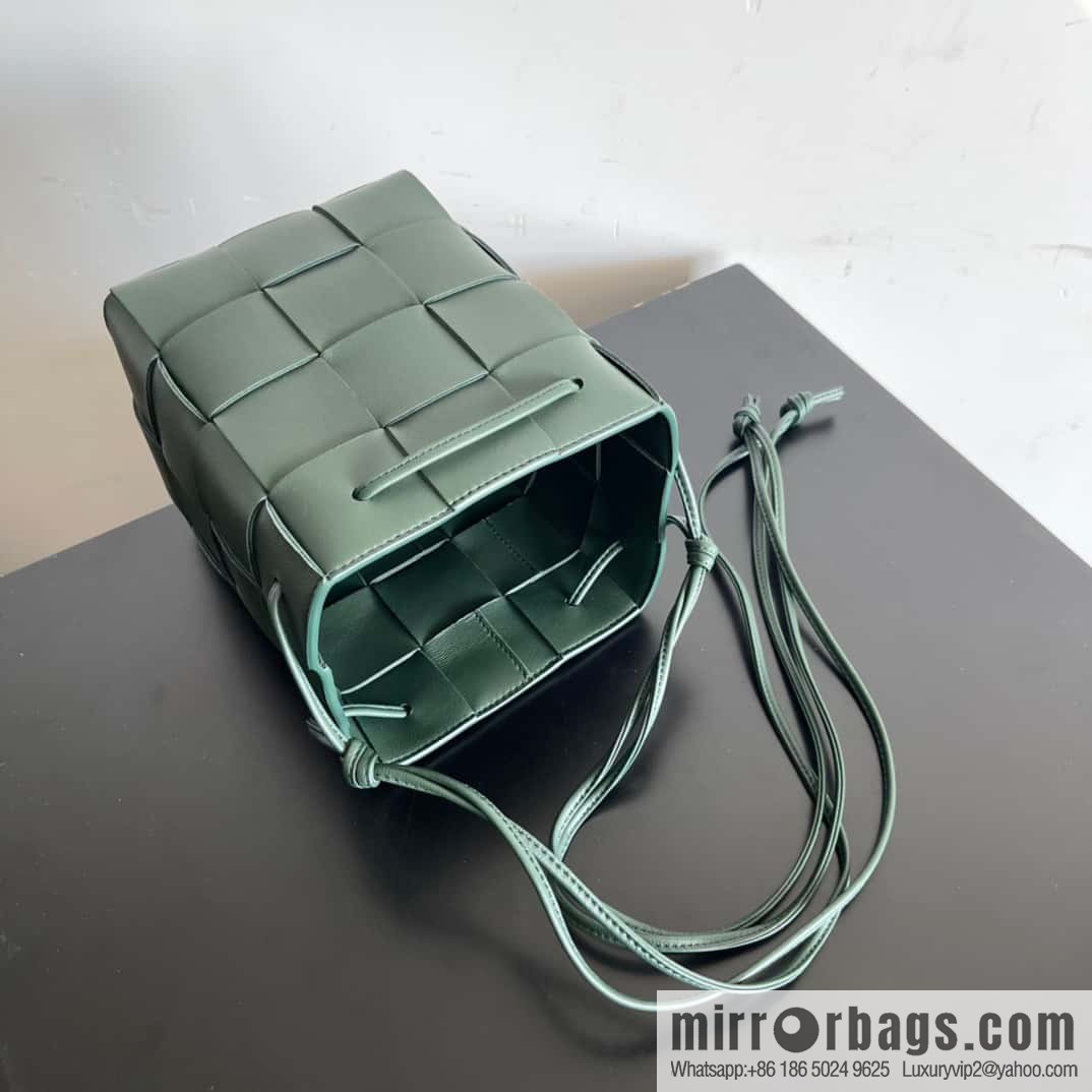 BottegaVeneta Bv small bucket bag pleated leather woven bucket bag model number: 680218 rain tree green