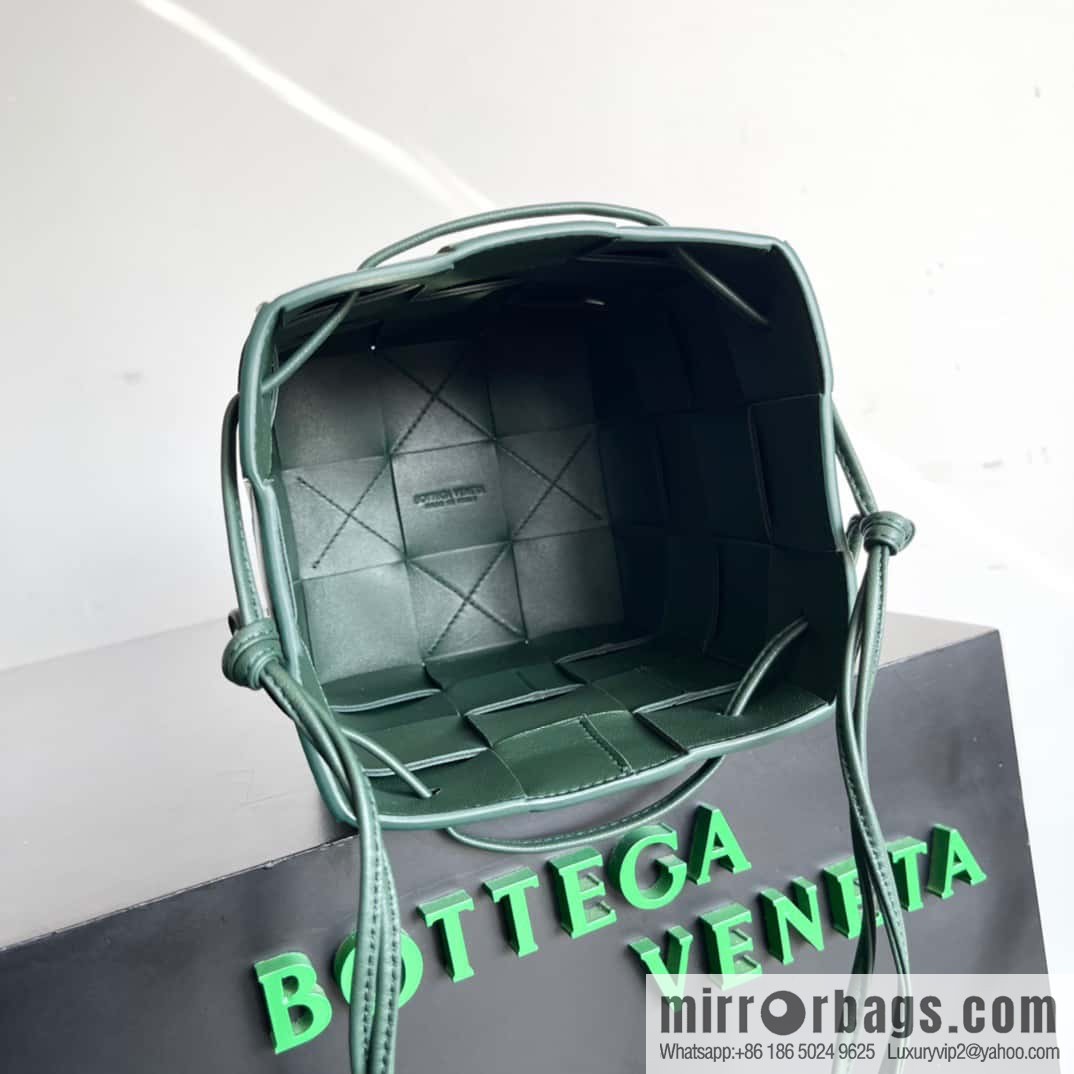 BottegaVeneta Bv small bucket bag pleated leather woven bucket bag model number: 680218 rain tree green