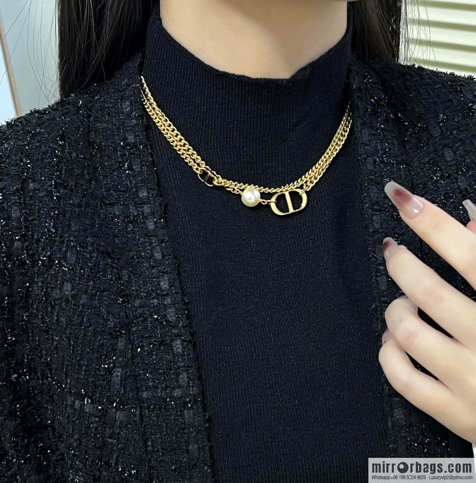 New ☑️ DIOR double pearl CD necklace
