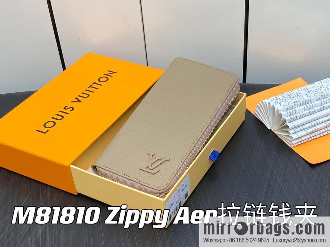[Original single boutique] M81810 apricot, full leather, single zipper wallet series Zippy Aer zipper wallet m81767 81743 LV Aerogram leather (fabric) zipper wallet