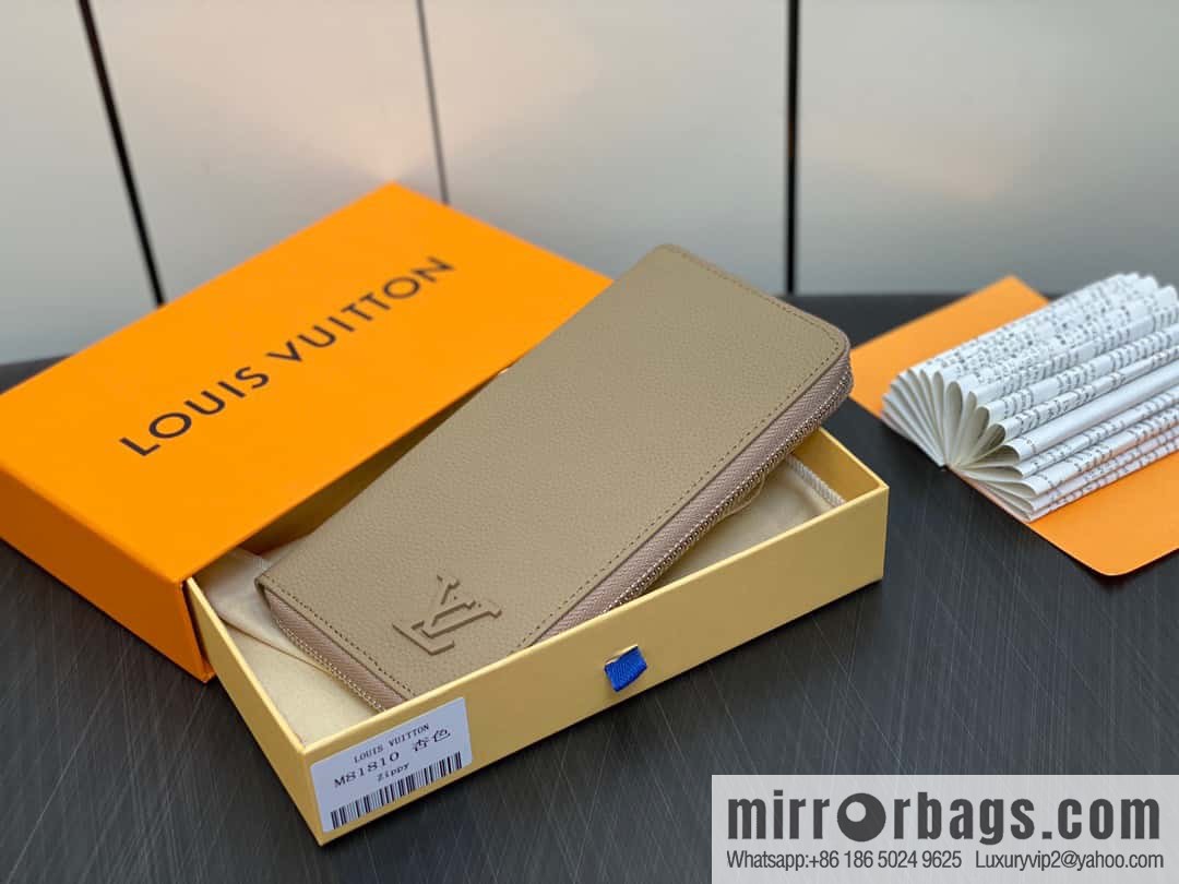[Original single boutique] M81810 apricot, full leather, single zipper wallet series Zippy Aer zipper wallet m81767 81743 LV Aerogram leather (fabric) zipper wallet