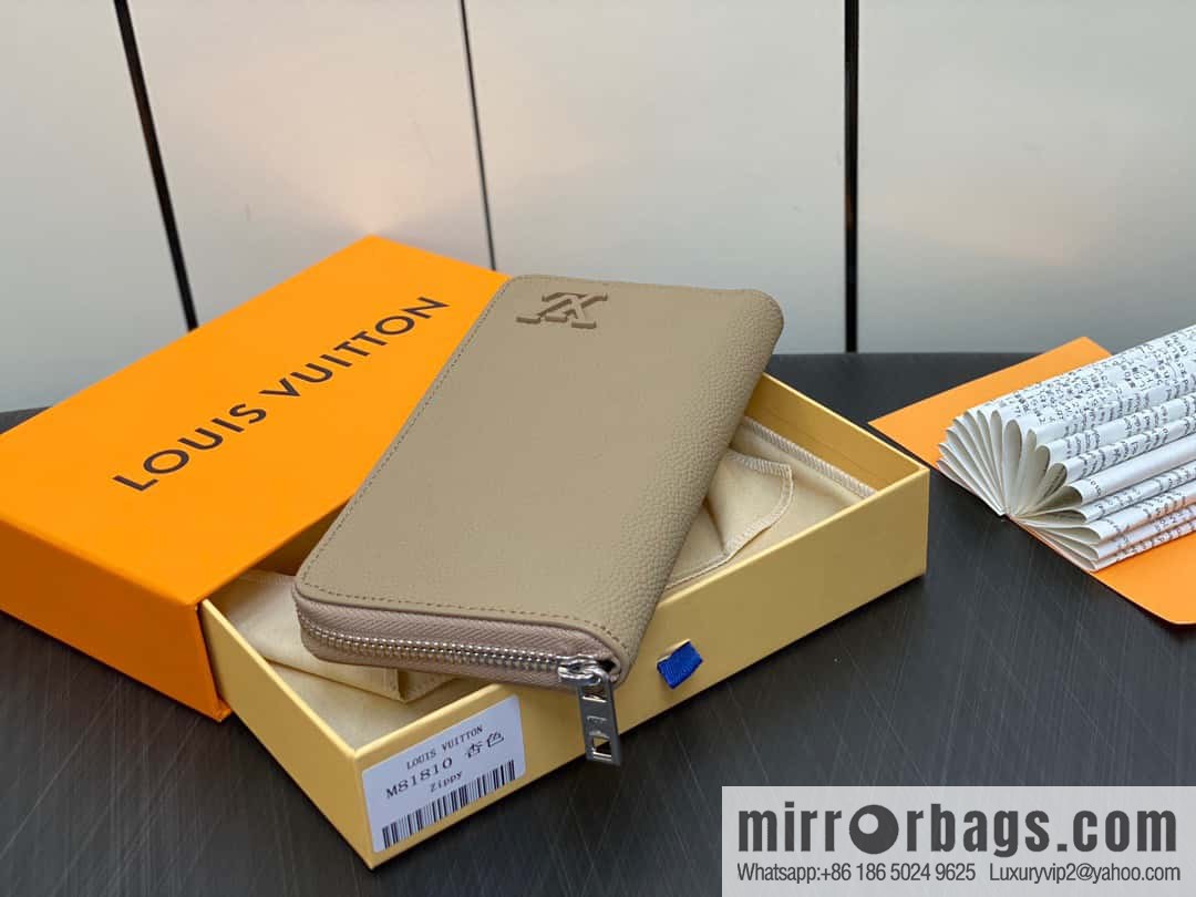[Original single boutique] M81810 apricot, full leather, single zipper wallet series Zippy Aer zipper wallet m81767 81743 LV Aerogram leather (fabric) zipper wallet