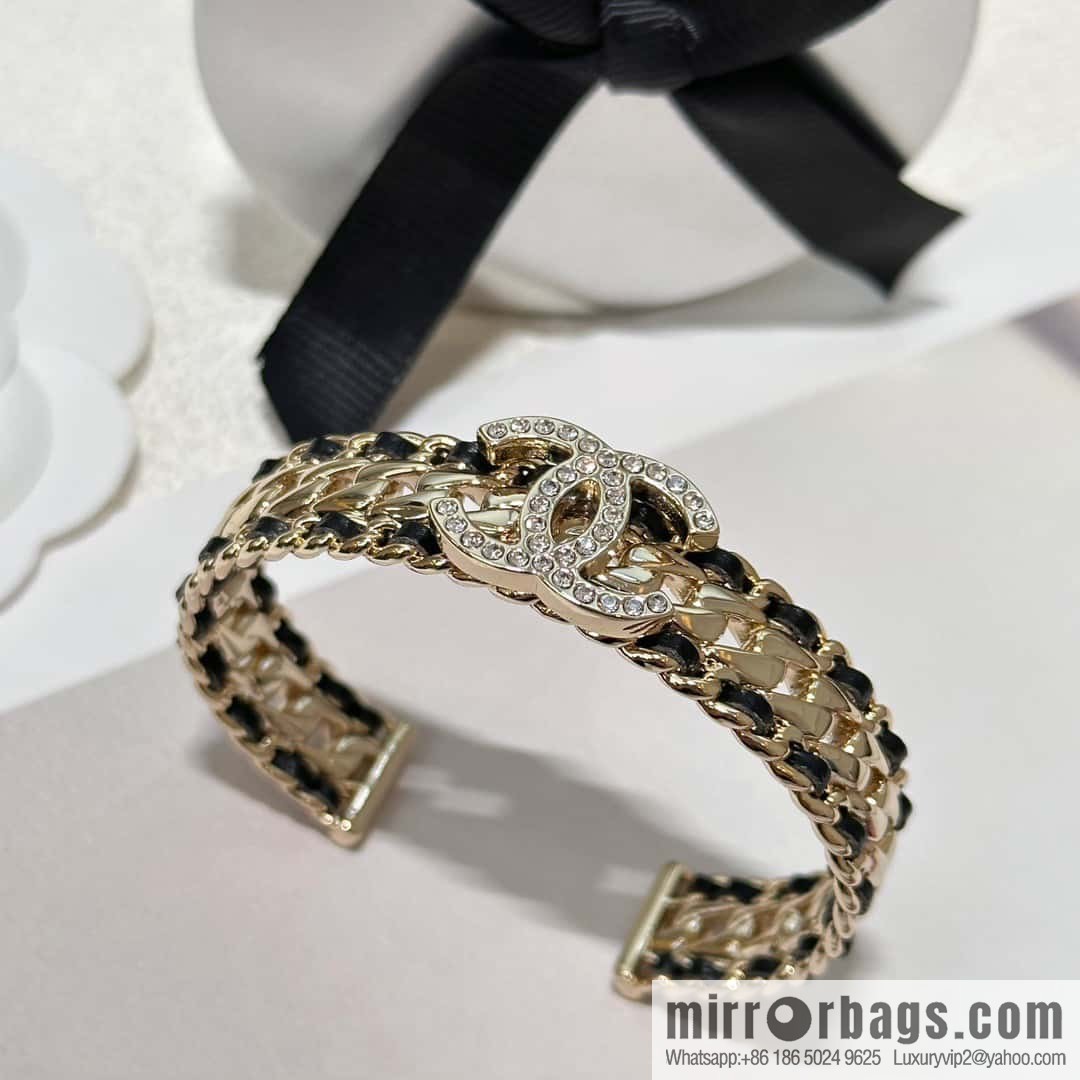 ❗️New ❗️☀️ New ☑️ Chanel Double C Black Leather Rope Opening Bracelet Bracelet ☀️