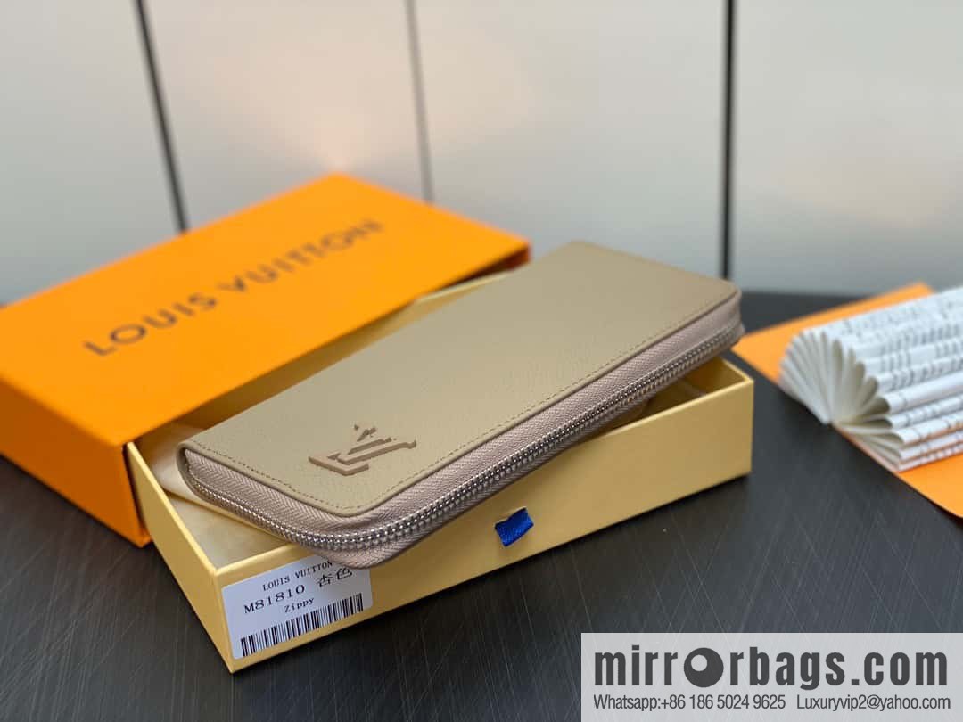 [Original single boutique] M81810 apricot, full leather, single zipper wallet series Zippy Aer zipper wallet m81767 81743 LV Aerogram leather (fabric) zipper wallet