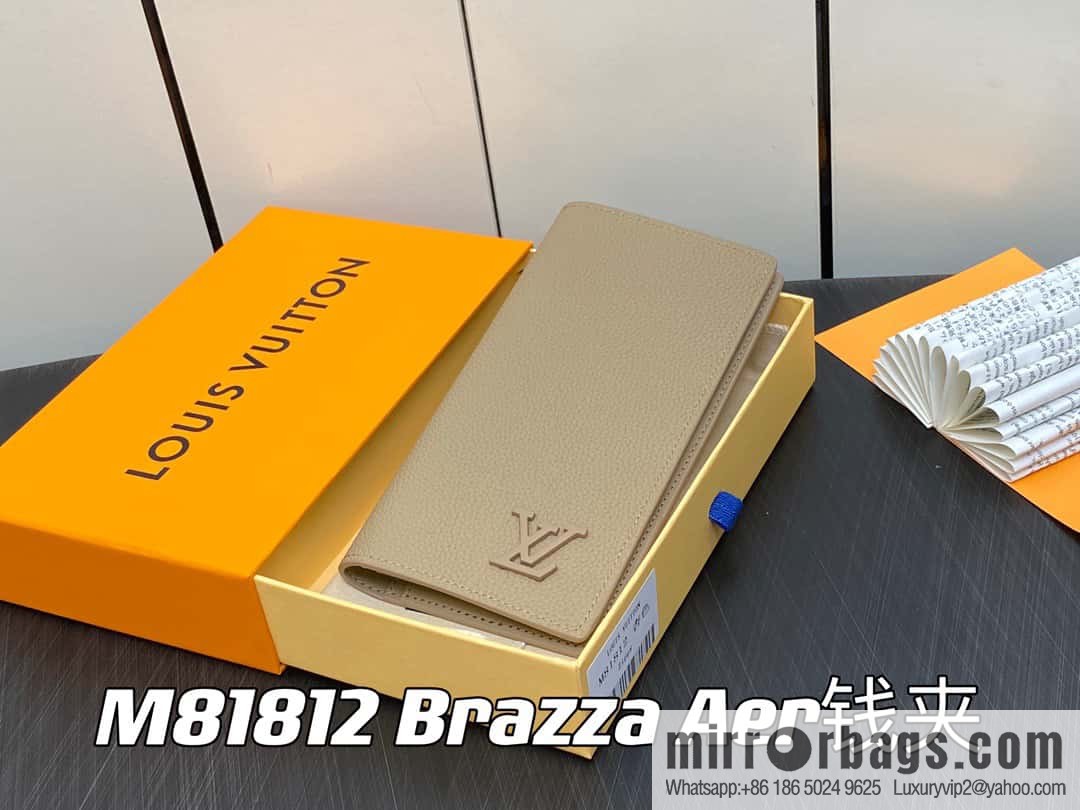 [Original order boutique] M81812 apricot, full leather suit wallet series Brazza Aer wallet m81810 69980 apricot, new LV Aerogram Brazza wallet