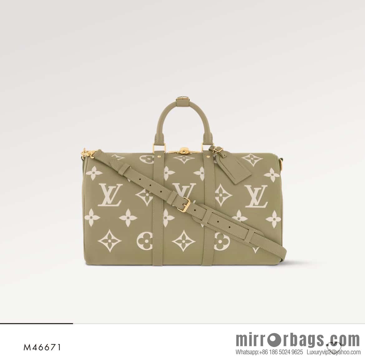 [Original order boutique] M46671 grass green, full leather embossed silk screen printing travel bag series Keepall Bandoulière 45 travel bag M46670 M46671