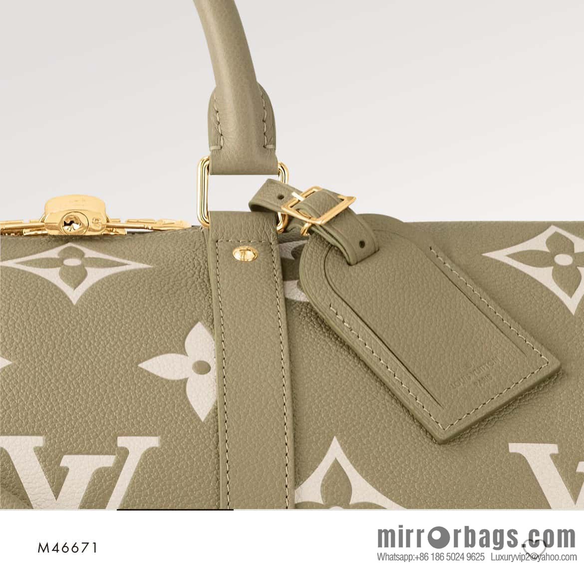 [Original order boutique] M46671 grass green, full leather embossed silk screen printing travel bag series Keepall Bandoulière 45 travel bag M46670 M46671