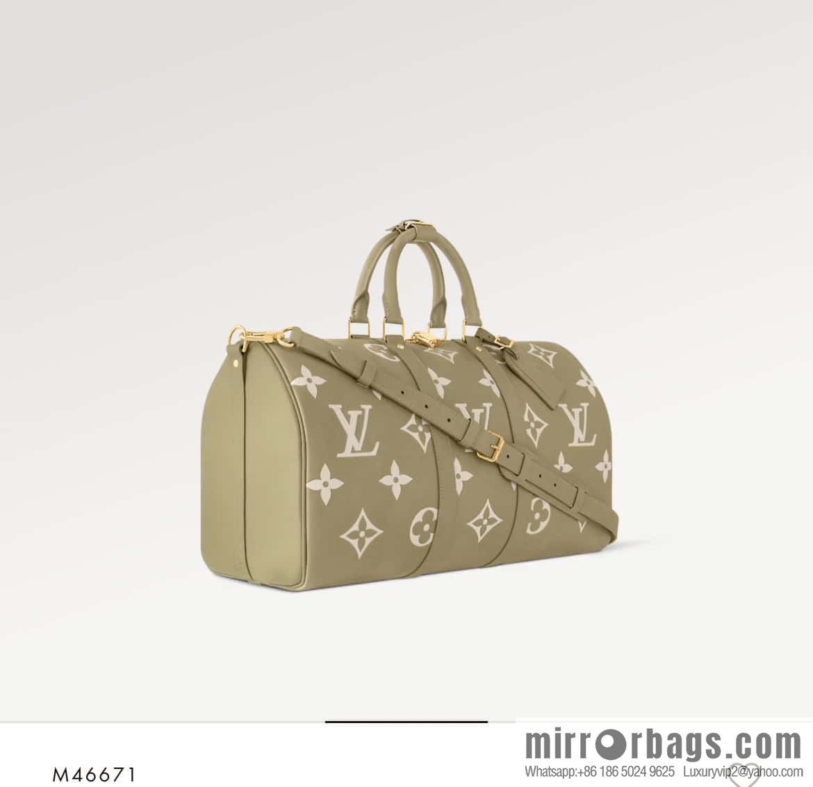 [Original order boutique] M46671 grass green, full leather embossed silk screen printing travel bag series Keepall Bandoulière 45 travel bag M46670 M46671