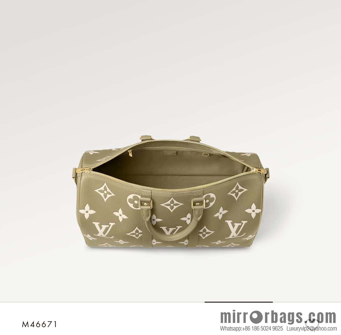 [Original order boutique] M46671 grass green, full leather embossed silk screen printing travel bag series Keepall Bandoulière 45 travel bag M46670 M46671