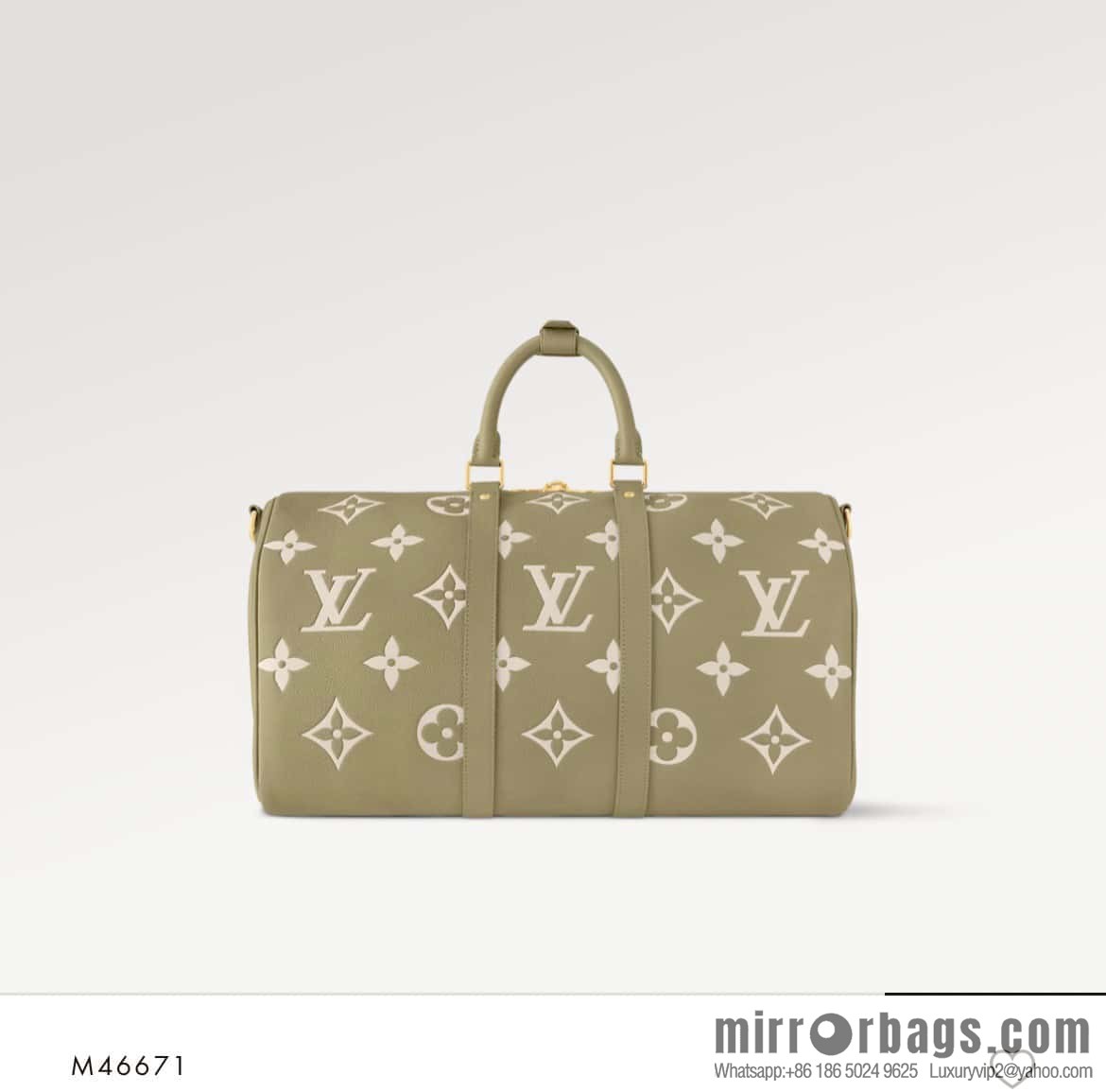 [Original order boutique] M46671 grass green, full leather embossed silk screen printing travel bag series Keepall Bandoulière 45 travel bag M46670 M46671