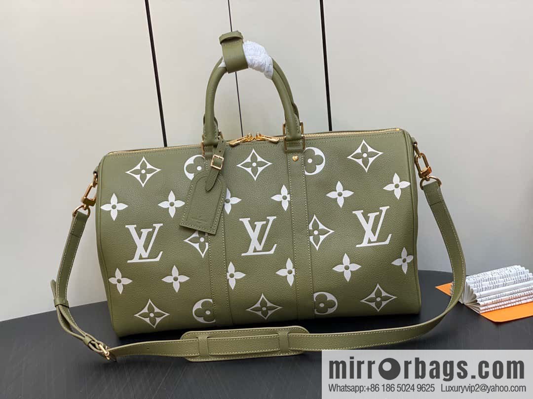 [Original order boutique] M46671 grass green, full leather embossed silk screen printing travel bag series Keepall Bandoulière 45 travel bag M46670 M46671