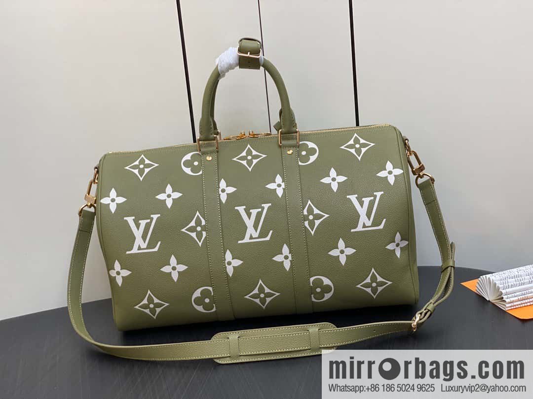 [Original order boutique] M46671 grass green, full leather embossed silk screen printing travel bag series Keepall Bandoulière 45 travel bag M46670 M46671