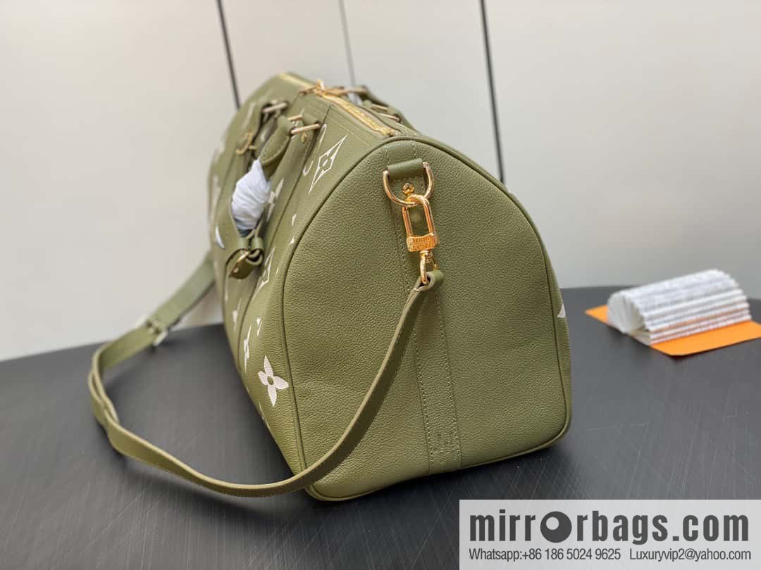 [Original order boutique] M46671 grass green, full leather embossed silk screen printing travel bag series Keepall Bandoulière 45 travel bag M46670 M46671