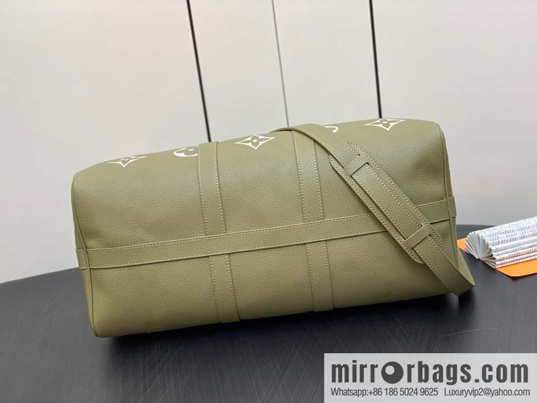 [Original order boutique] M46671 grass green, full leather embossed silk screen printing travel bag series Keepall Bandoulière 45 travel bag M46670 M46671