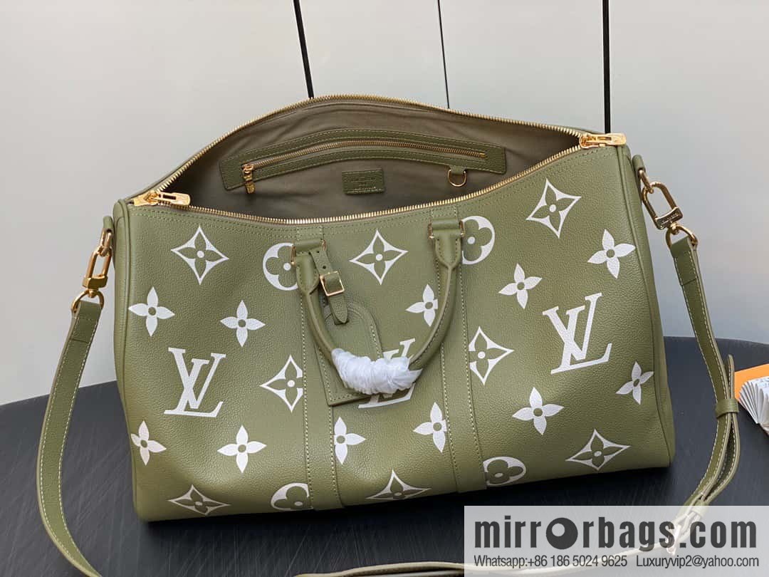 [Original order boutique] M46671 grass green, full leather embossed silk screen printing travel bag series Keepall Bandoulière 45 travel bag M46670 M46671