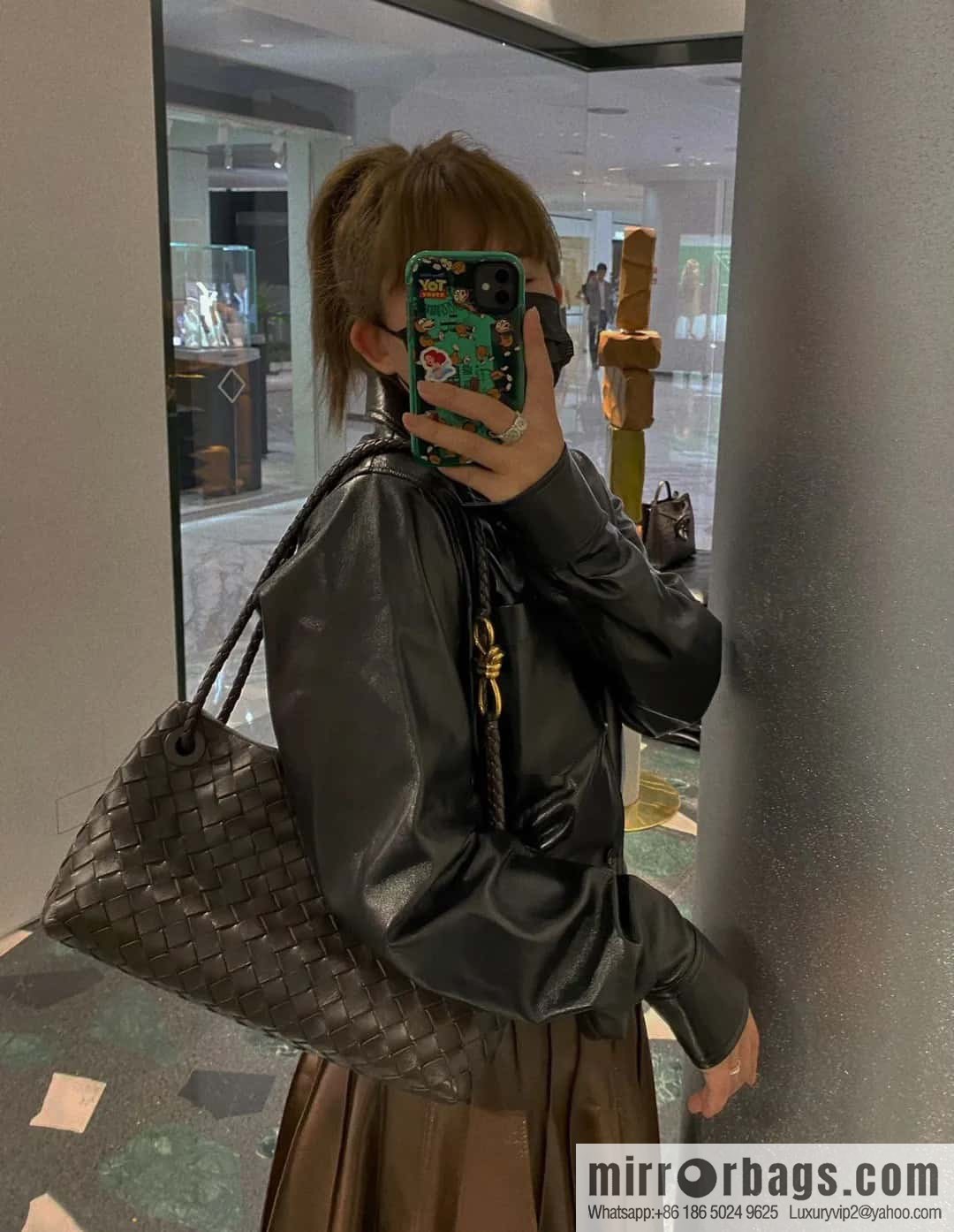 Bottega Veneta's new horizontal Andiamond handbag, model number: 754990 chocolate