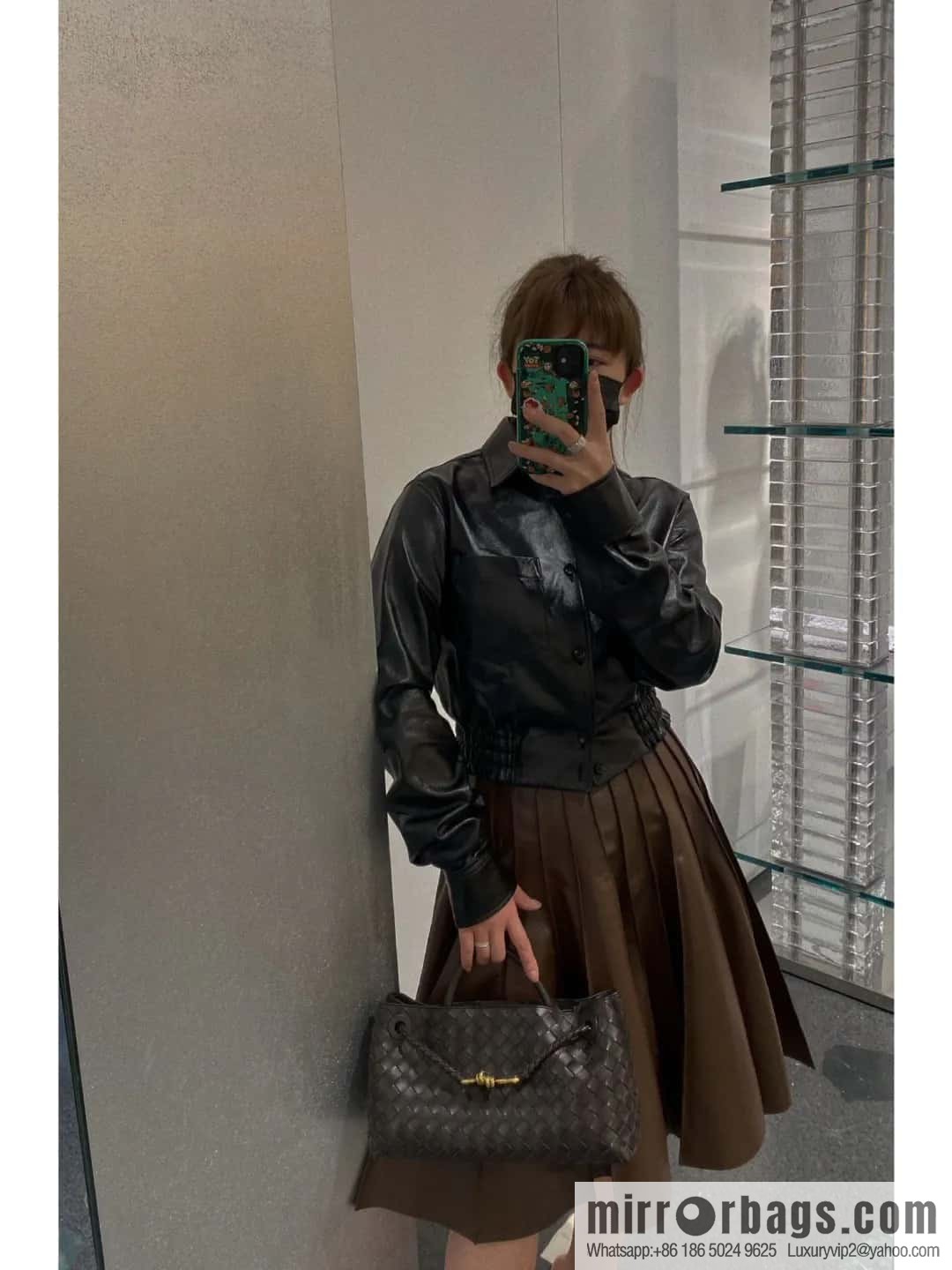 Bottega Veneta's new horizontal Andiamond handbag, model number: 754990 chocolate