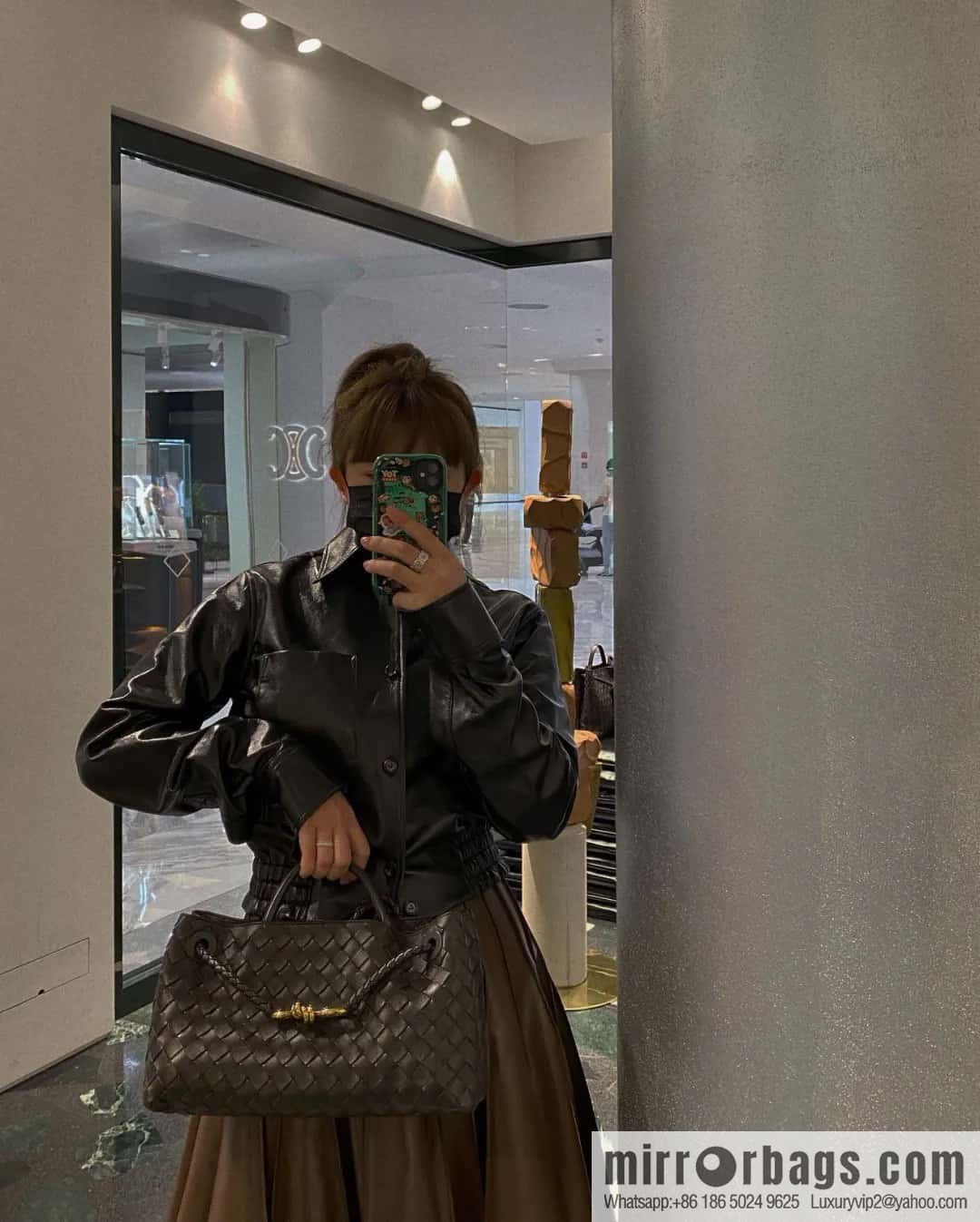 Bottega Veneta's new horizontal Andiamond handbag, model number: 754990 chocolate