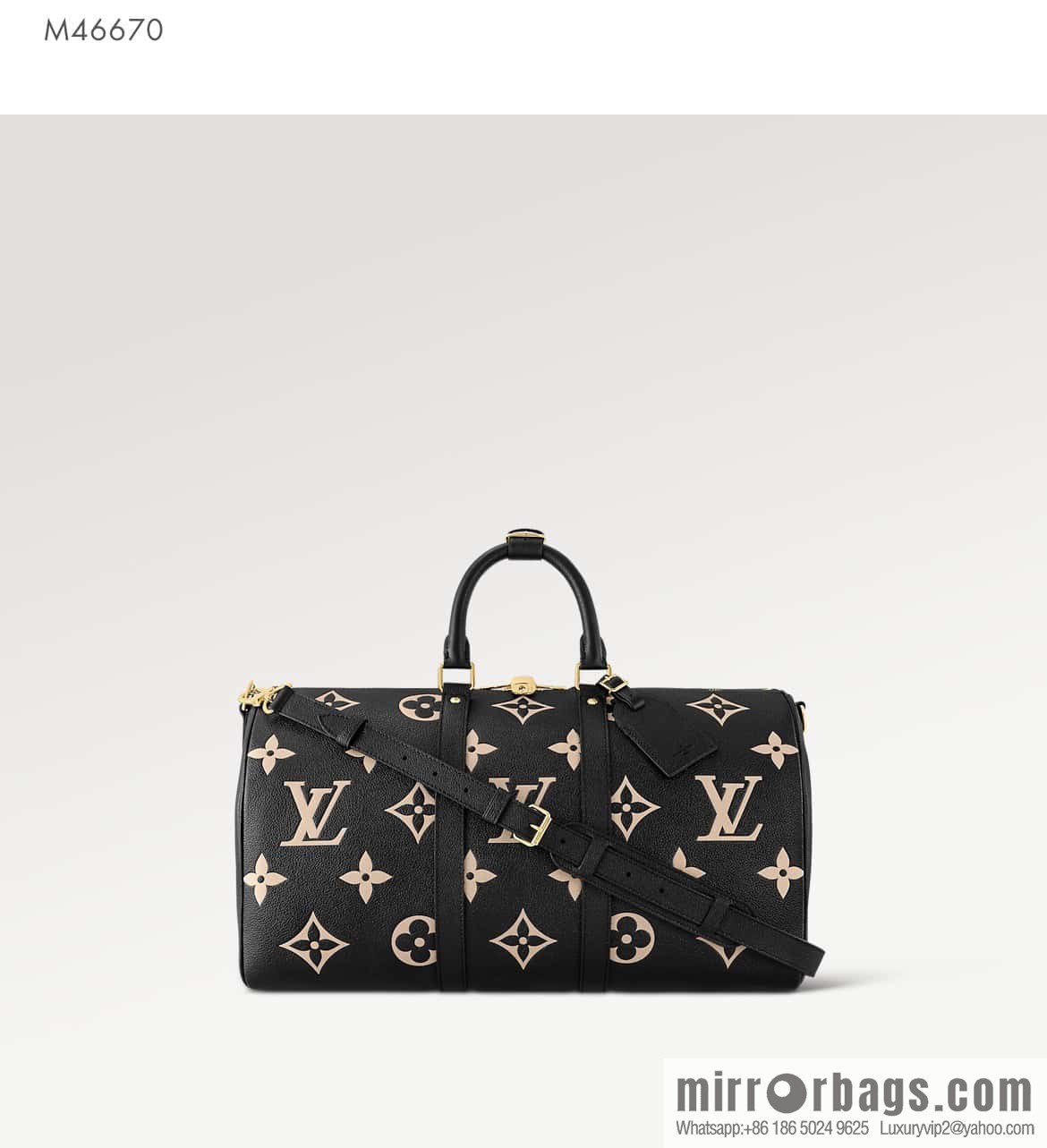 [Original single boutique] M46670 black full leather embossed silk screen printing travel bag series Keepall Bandoulière 45 travel bag M46670 M46671
