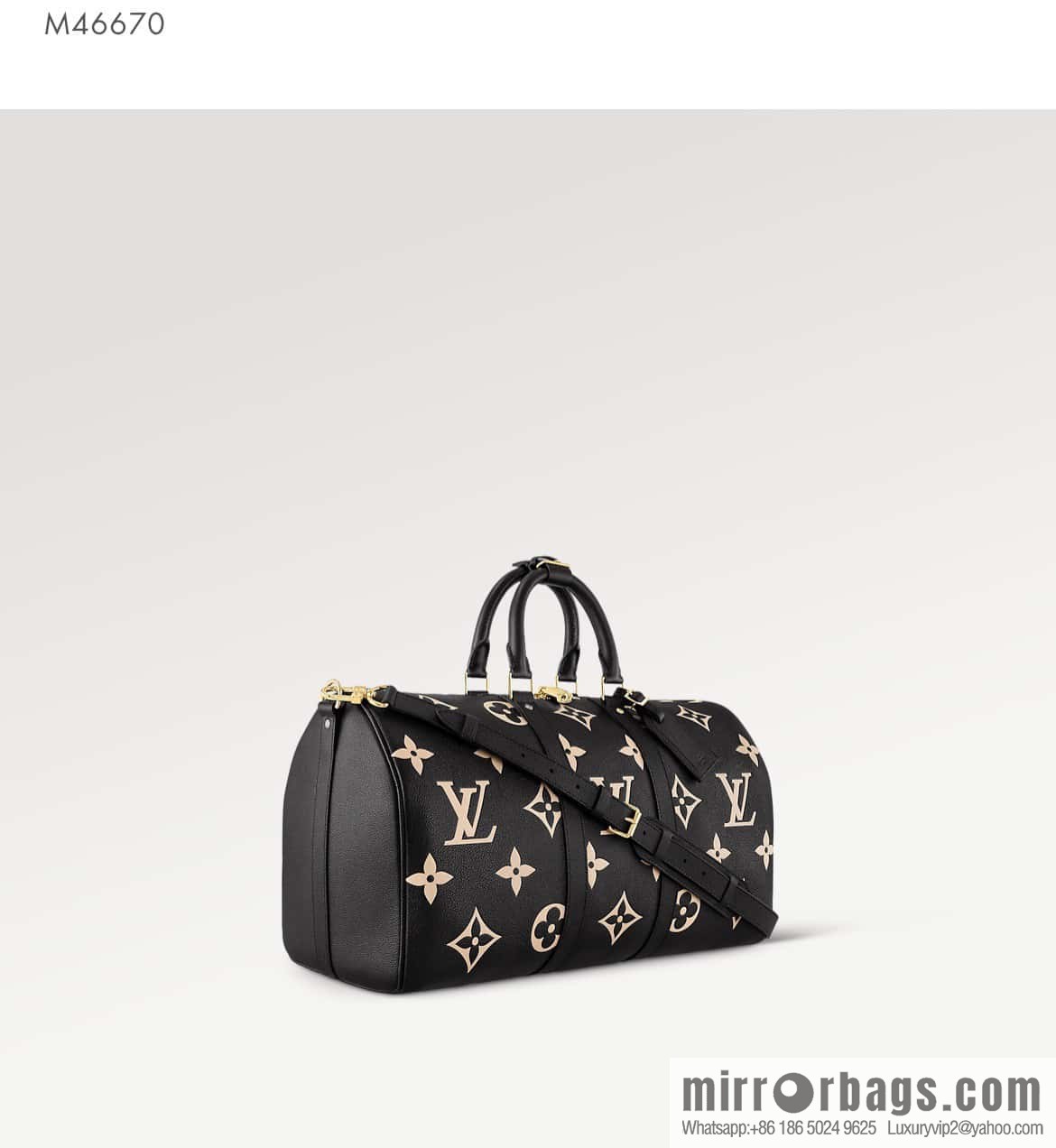 [Original single boutique] M46670 black full leather embossed silk screen printing travel bag series Keepall Bandoulière 45 travel bag M46670 M46671