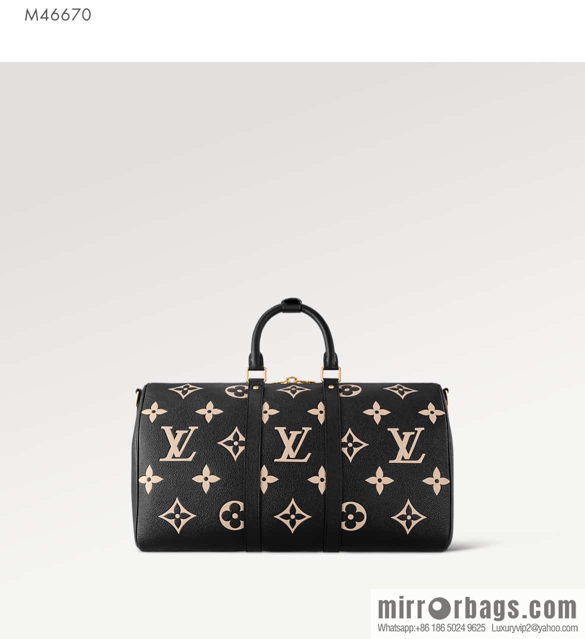 [Original single boutique] M46670 black full leather embossed silk screen printing travel bag series Keepall Bandoulière 45 travel bag M46670 M46671