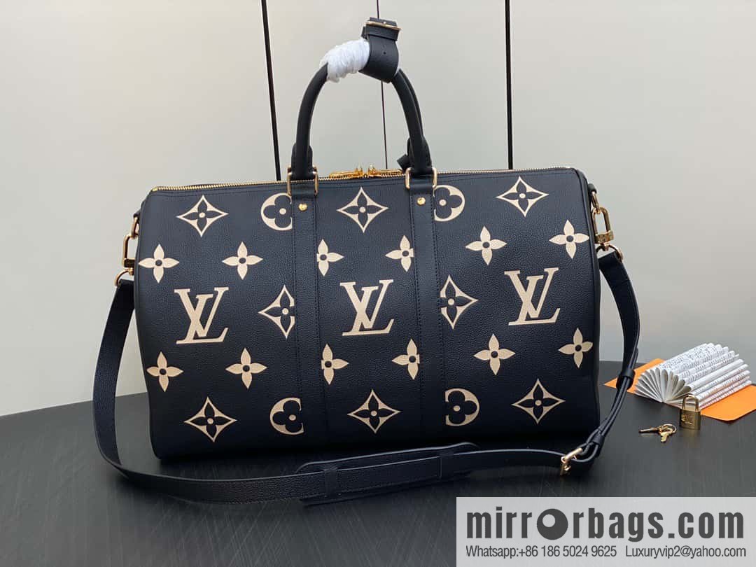 [Original single boutique] M46670 black full leather embossed silk screen printing travel bag series Keepall Bandoulière 45 travel bag M46670 M46671