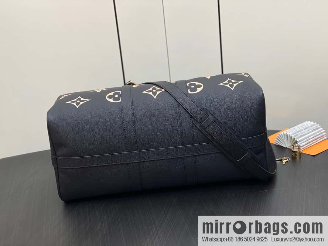 [Original single boutique] M46670 black full leather embossed silk screen printing travel bag series Keepall Bandoulière 45 travel bag M46670 M46671