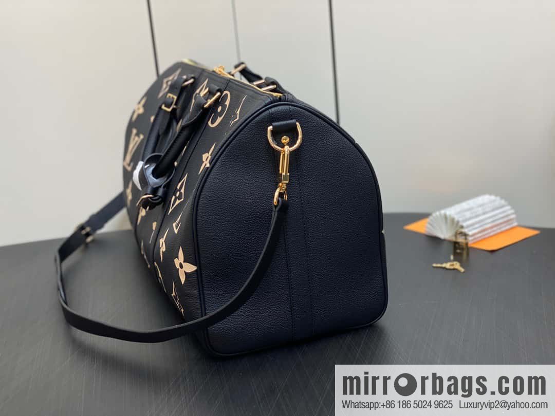 [Original single boutique] M46670 black full leather embossed silk screen printing travel bag series Keepall Bandoulière 45 travel bag M46670 M46671