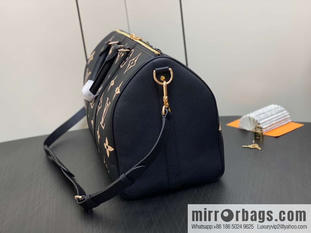[Original single boutique] M46670 black full leather embossed silk screen printing travel bag series Keepall Bandoulière 45 travel bag M46670 M46671