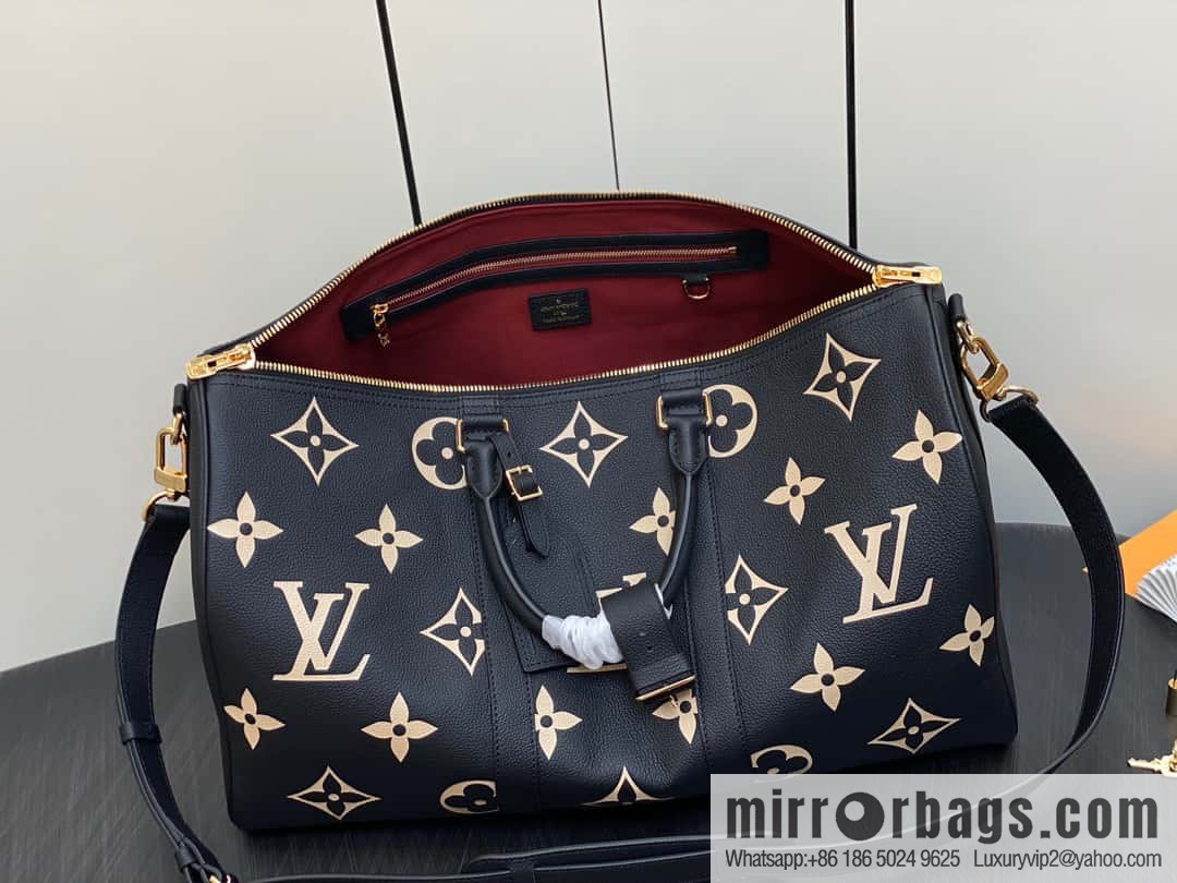 [Original single boutique] M46670 black full leather embossed silk screen printing travel bag series Keepall Bandoulière 45 travel bag M46670 M46671