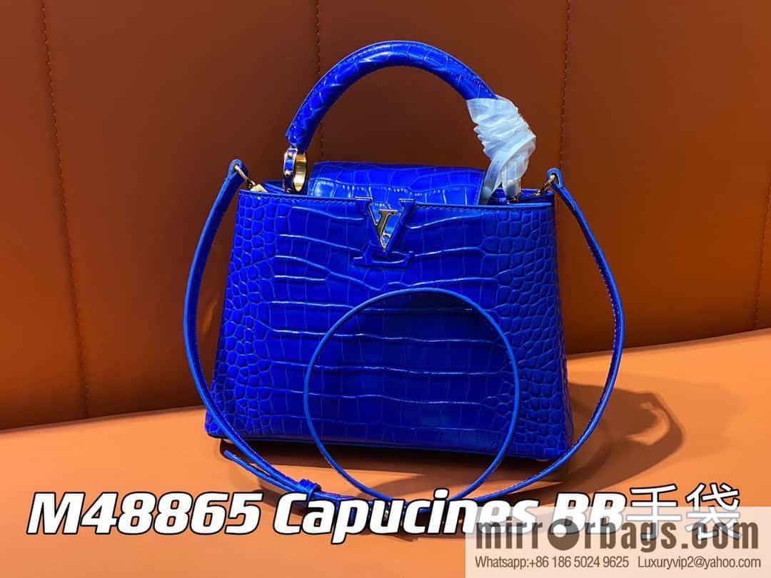 [Original order boutique] M48865 blue, crocodile pattern full leather cap that English series Capucines mini handbag
