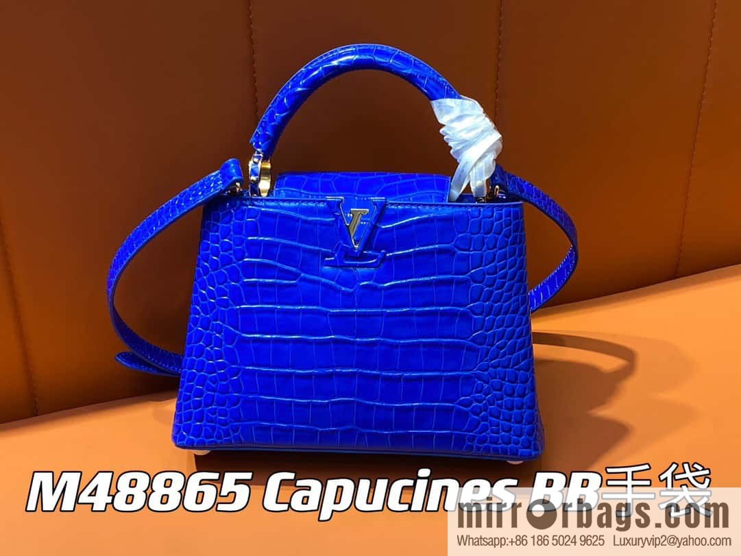 [Original order boutique] M48865 blue, crocodile pattern full leather cap that English series Capucines mini handbag