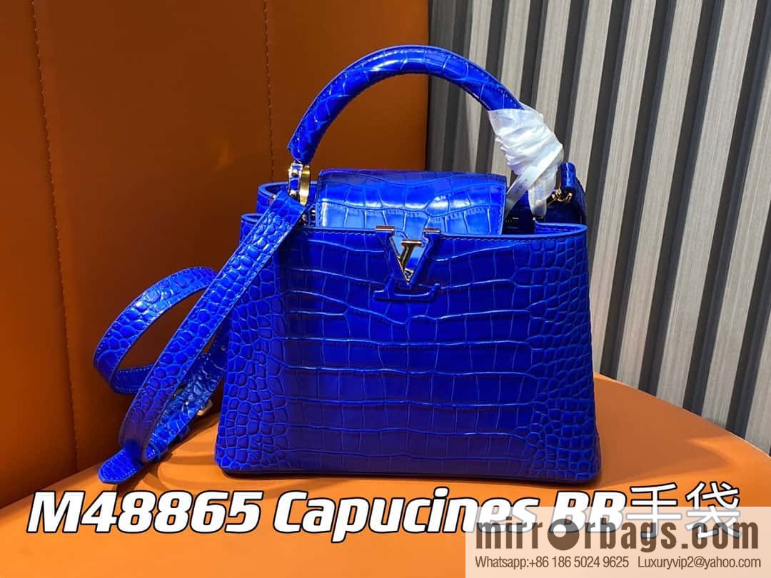 [Original order boutique] M48865 blue, crocodile pattern full leather cap that English series Capucines mini handbag