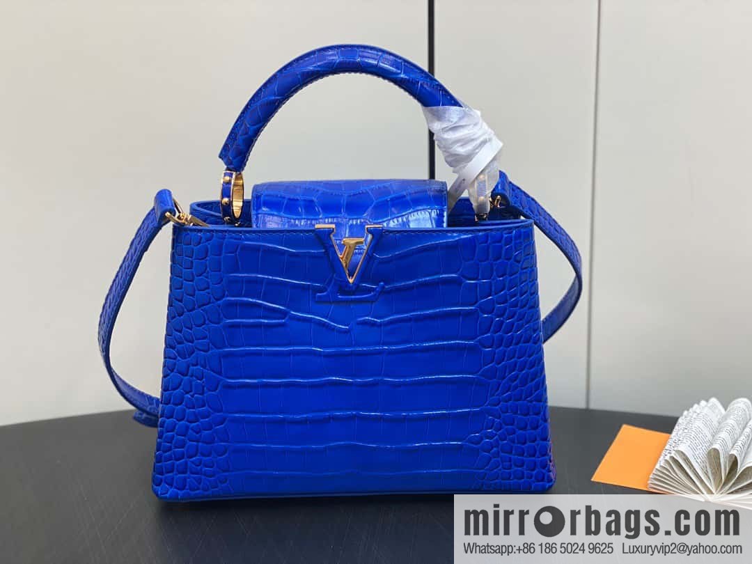 [Original order boutique] M48865 blue, crocodile pattern full leather cap that English series Capucines mini handbag