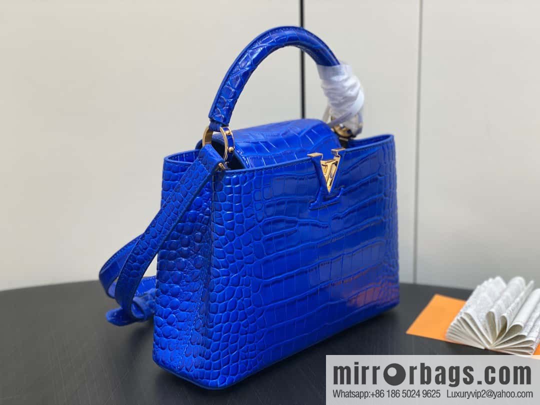 [Original order boutique] M48865 blue, crocodile pattern full leather cap that English series Capucines mini handbag