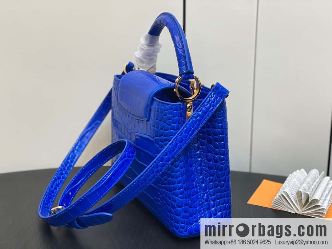 [Original order boutique] M48865 blue, crocodile pattern full leather cap that English series Capucines mini handbag