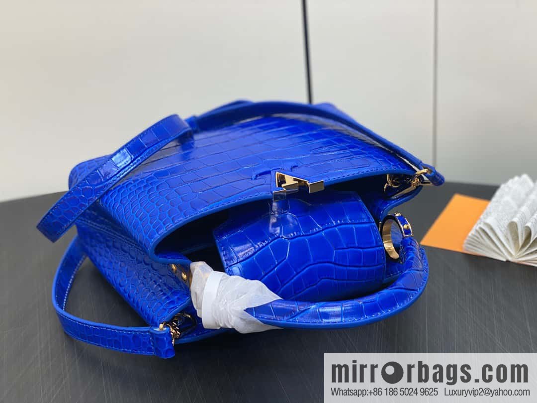 [Original order boutique] M48865 blue, crocodile pattern full leather cap that English series Capucines mini handbag