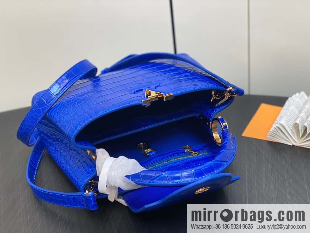 [Original order boutique] M48865 blue, crocodile pattern full leather cap that English series Capucines mini handbag