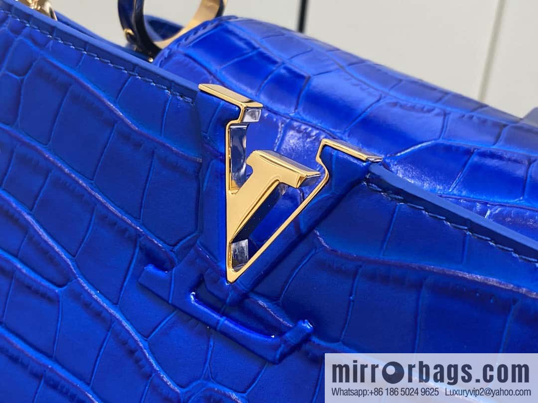 [Original order boutique] M48865 blue, crocodile pattern full leather cap that English series Capucines mini handbag