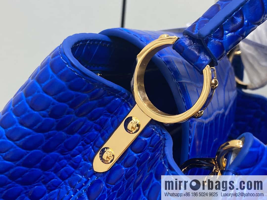 [Original order boutique] M48865 blue, crocodile pattern full leather cap that English series Capucines mini handbag