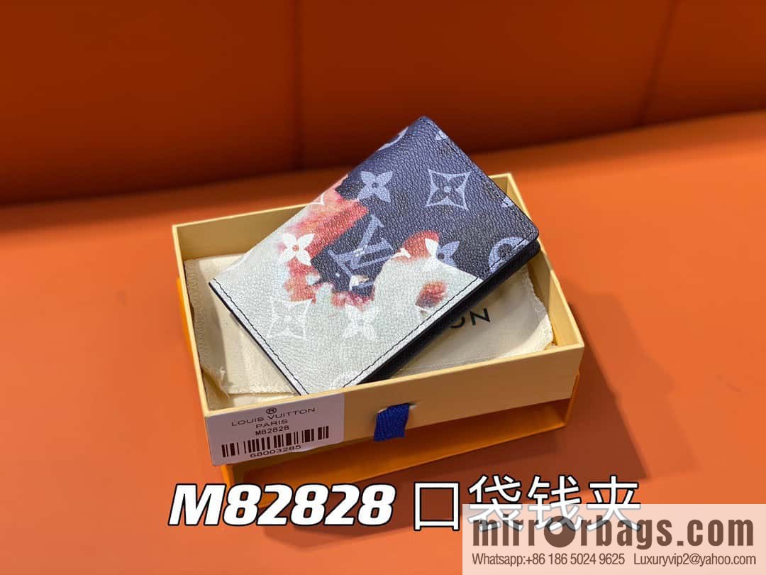 [Original single boutique] M82828 blue, flame card holder wallet series, pocket wallet patchwork
