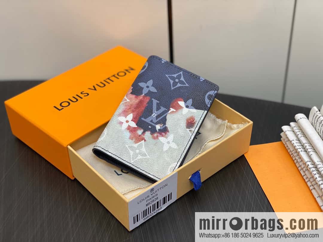 [Original single boutique] M82828 blue, flame card holder wallet series, pocket wallet patchwork