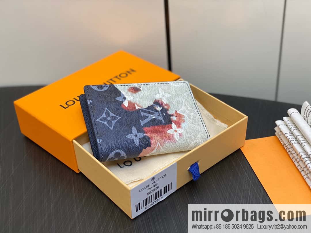 [Original single boutique] M82828 blue, flame card holder wallet series, pocket wallet patchwork
