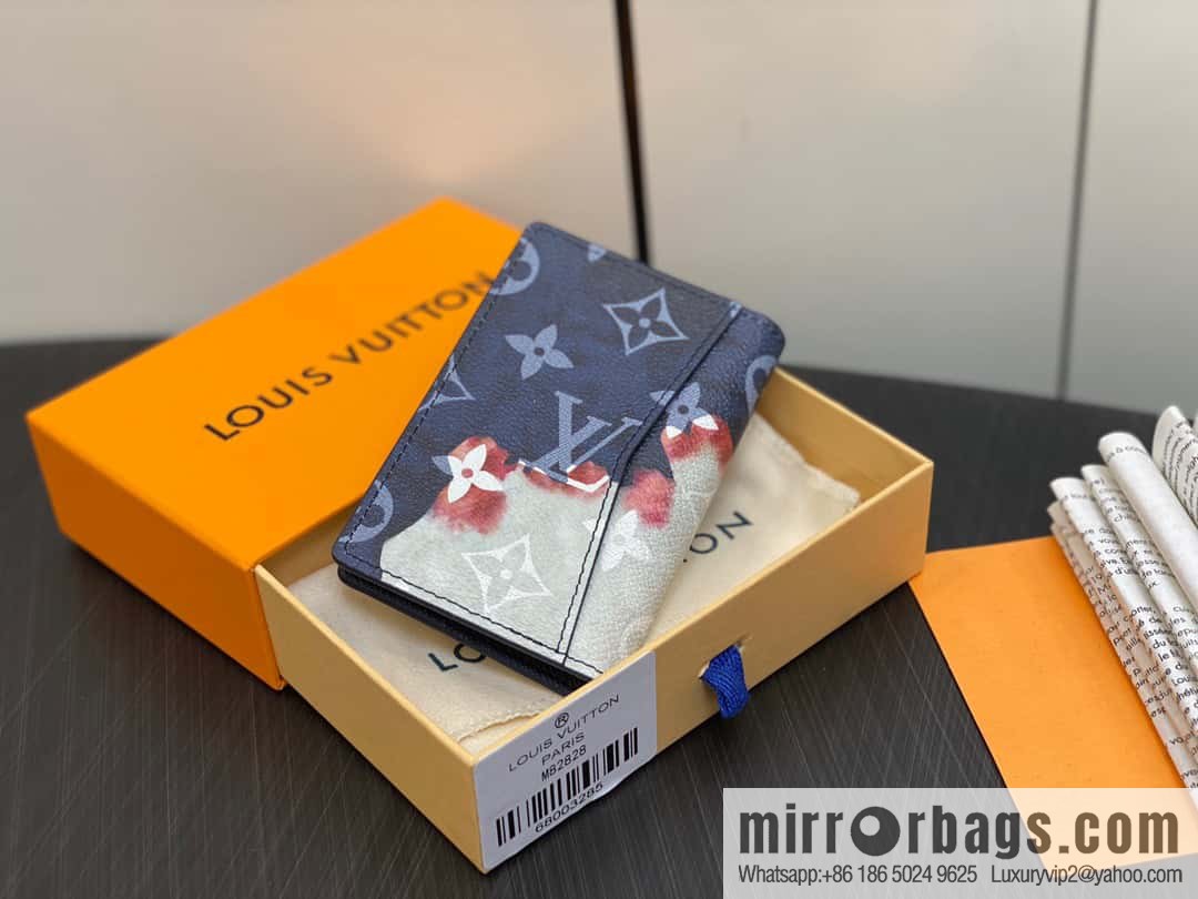[Original single boutique] M82828 blue, flame card holder wallet series, pocket wallet patchwork