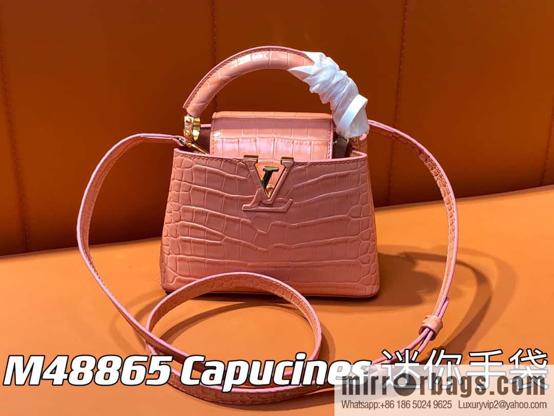 [Original order boutique] M48865 orange, crocodile pattern full leather cap that English series Capucines mini handbag