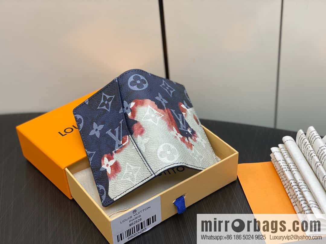 [Original single boutique] M82828 blue, flame card holder wallet series, pocket wallet patchwork