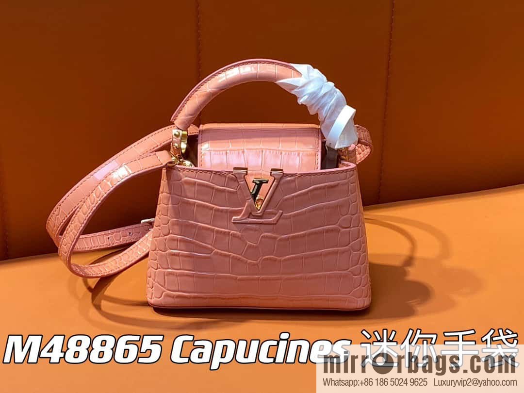 [Original order boutique] M48865 orange, crocodile pattern full leather cap that English series Capucines mini handbag