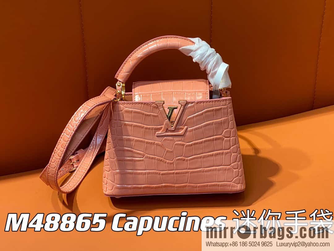 [Original order boutique] M48865 orange, crocodile pattern full leather cap that English series Capucines mini handbag
